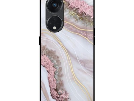 Pink & Gold Gllitter Marble Glass Case for Oppo Reno8T 5G For Cheap