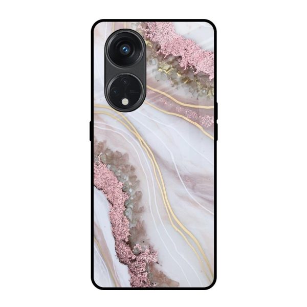 Pink & Gold Gllitter Marble Glass Case for Oppo Reno8T 5G For Cheap