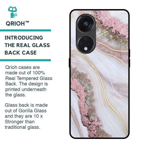 Pink & Gold Gllitter Marble Glass Case for Oppo Reno8T 5G For Cheap